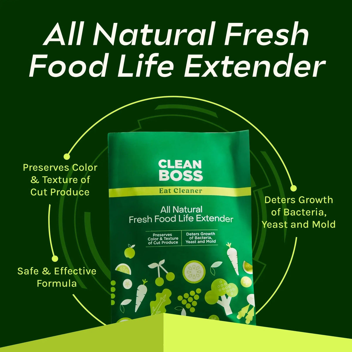 CleanBoss Eat Cleaner All Natural Fresh Food Life Extender Powder 3oz (60 Pack)