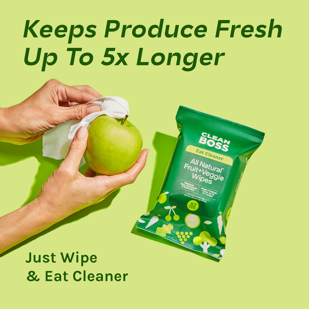 Eat Cleaner All Natural Fruit &amp; Veggie Wash Wipes (32 pack)